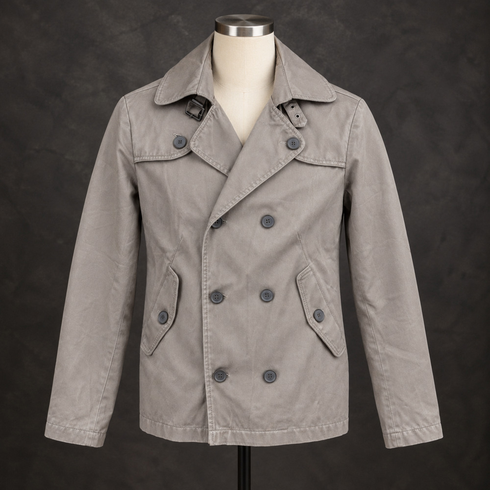 H&M Mens Double Breasted Short Trench Coat Taupe Beige Jacket US 38R